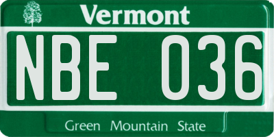 VT license plate NBE036