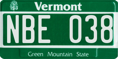 VT license plate NBE038
