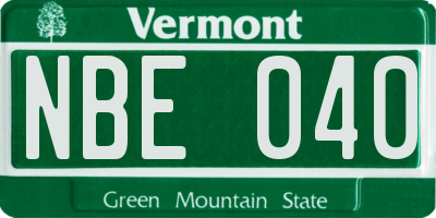 VT license plate NBE040