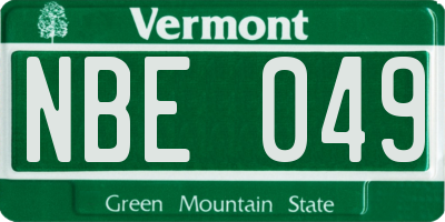 VT license plate NBE049