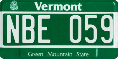 VT license plate NBE059