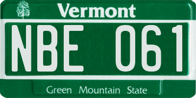VT license plate NBE061