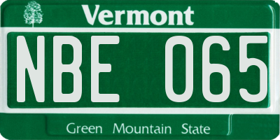 VT license plate NBE065