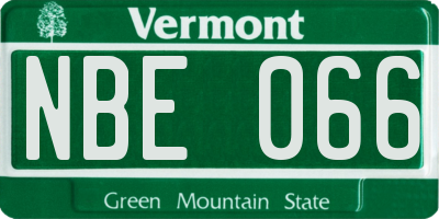 VT license plate NBE066