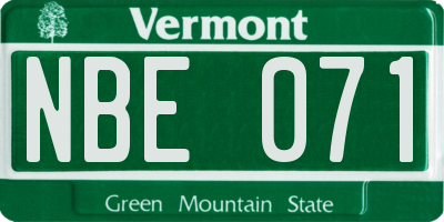 VT license plate NBE071