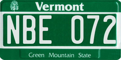 VT license plate NBE072