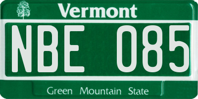 VT license plate NBE085