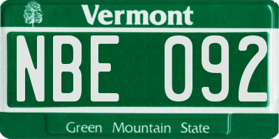 VT license plate NBE092