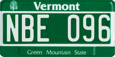 VT license plate NBE096