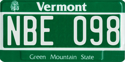 VT license plate NBE098