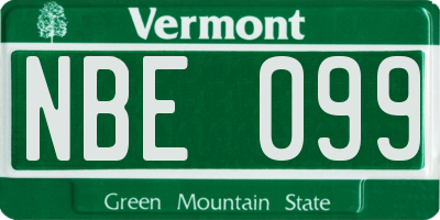 VT license plate NBE099