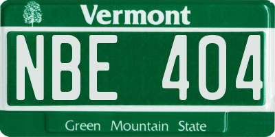 VT license plate NBE404