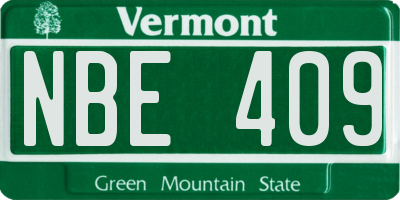 VT license plate NBE409