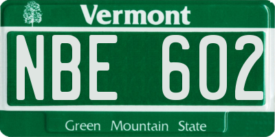 VT license plate NBE602