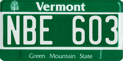 VT license plate NBE603