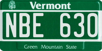 VT license plate NBE630