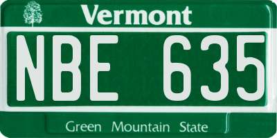 VT license plate NBE635