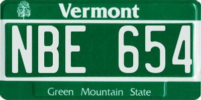 VT license plate NBE654