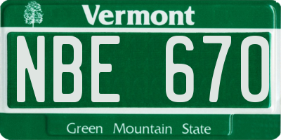 VT license plate NBE670
