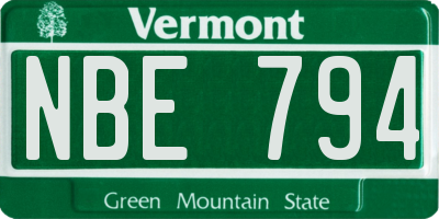 VT license plate NBE794