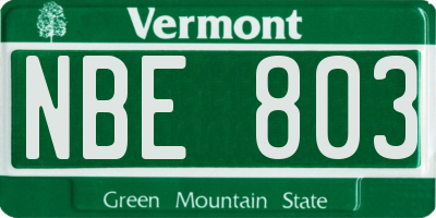 VT license plate NBE803