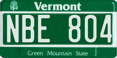 VT license plate NBE804