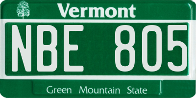 VT license plate NBE805