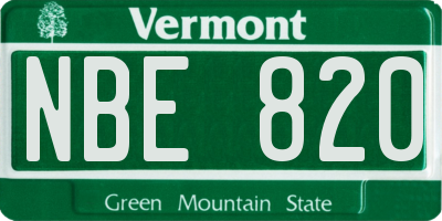 VT license plate NBE820