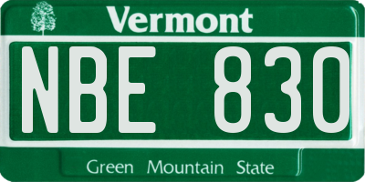 VT license plate NBE830