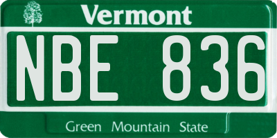 VT license plate NBE836