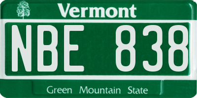 VT license plate NBE838