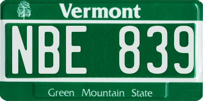VT license plate NBE839