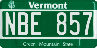 VT license plate NBE857