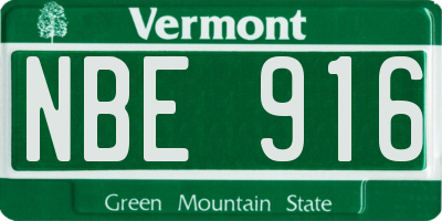 VT license plate NBE916