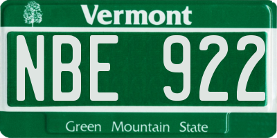 VT license plate NBE922