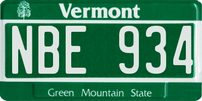VT license plate NBE934