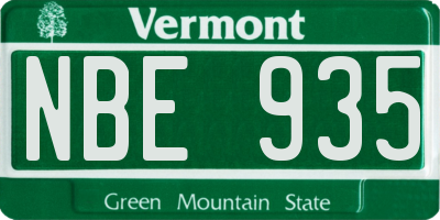 VT license plate NBE935
