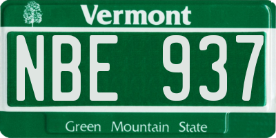 VT license plate NBE937