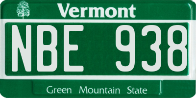 VT license plate NBE938