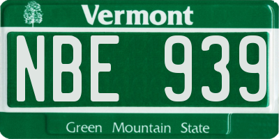 VT license plate NBE939