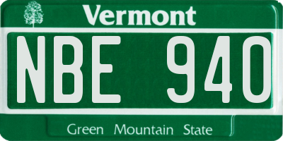 VT license plate NBE940