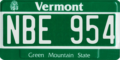 VT license plate NBE954