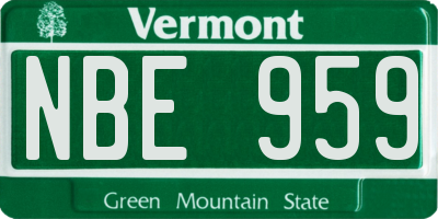 VT license plate NBE959