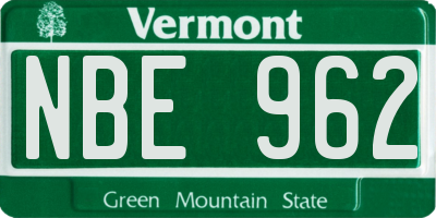 VT license plate NBE962
