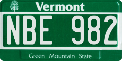 VT license plate NBE982