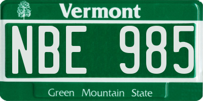 VT license plate NBE985