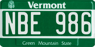 VT license plate NBE986