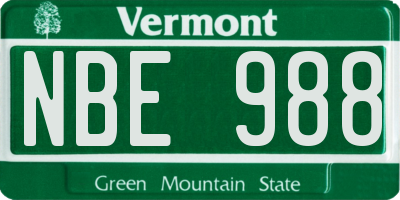 VT license plate NBE988