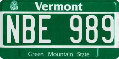VT license plate NBE989