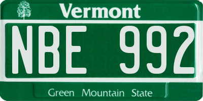 VT license plate NBE992